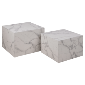 Dice sofabordssæt, hvidt marmor-look