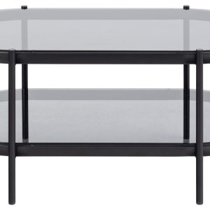 ACT NORDIC Bayonne sofabord, m. 1 hylde, oval - røgfarvet glas og sort metal (95x50)