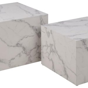 ACT NORDIC Dice sofabord, kvadratisk - hvid Carrara marmorpapir (sæt af 2)