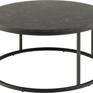 ACT NORDIC Spiro sofabord, rund - sort melamin med marmormønster og sort stål (Ø80)