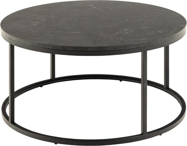 ACT NORDIC Spiro sofabord, rund - sort melamin med marmormønster og sort stål (Ø80)