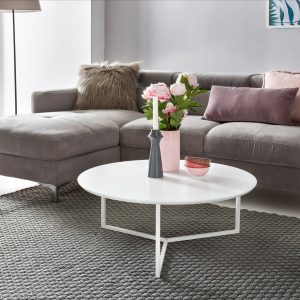 Enkelt og rundt sofabord, moderne og tidløst look, hvid