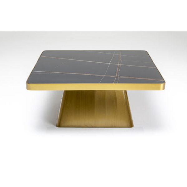 KARE DESIGN Miler Gold sofabord, kvadratisk - mineralsk marmor og gyldent stål (80x80)