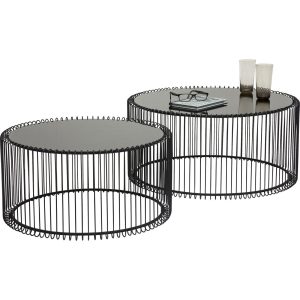 KARE DESIGN Wire Black sofabord - klart glas/sort stål, rundt (2/sæt)