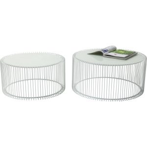 KARE DESIGN Wire White sofabord - hvidt glas/stål, rundt (2/sæt)