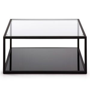 LAFORMA Greenhill sofabord, m. hylde - klar glas og sort stål (80x80)
