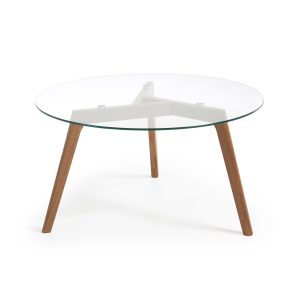 LAFORMA Kirb sofabord, rund - klar glas og natur egetræ (Ø90)