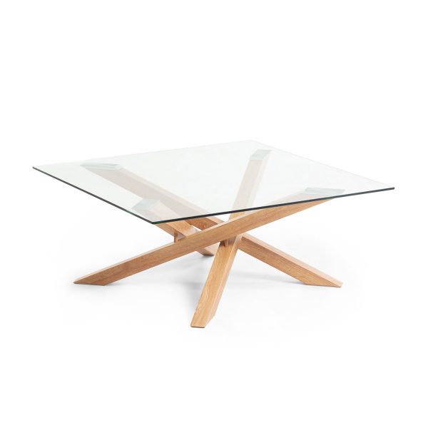 LAFORMA kvadratisk Mikado sofabord - klar glas og natur stål (90x90)