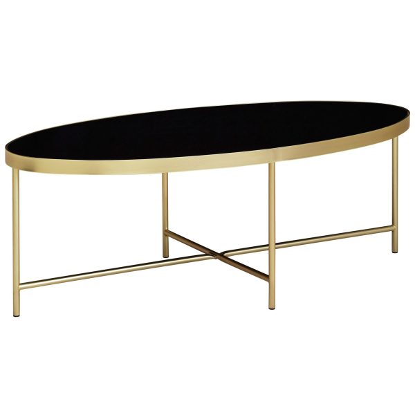 Ovalt Sofabord I Glam-Stilen, Sort Glas Med Guldkant - 110 X 56 cm