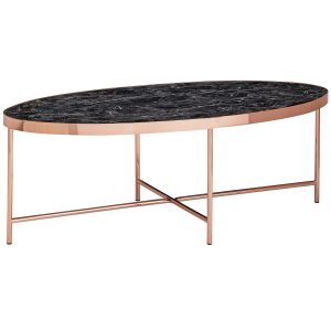 Ovalt sofabord med bordplade i marmor-look, sort, 110 x 40 x 56 cm