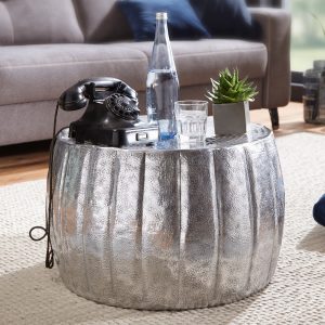 Rundt sofabord i aluminium, sølvfarvet