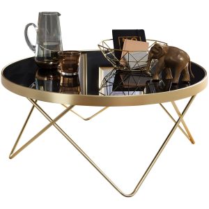 Rundt sofabord i glam-stil, Sort og guldfarvet, Ø82 cm