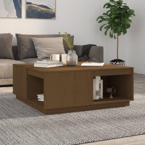 Sofabord 100x101x40,5 cm massivt fyrretræ gyldenbrun