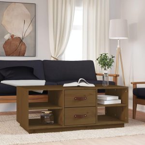 Sofabord 100x50x41 cm massivt fyrretræ gyldenbrun