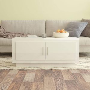 Sofabord 102x50x45 cm konstrueret træ hvid højglans