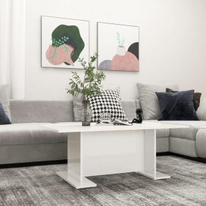 Sofabord 103,5x60x40 cm spånplade hvid højglans