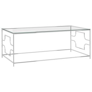 Sofabord 120x60x45 cm rustfrit stål og glas sølvfarvet