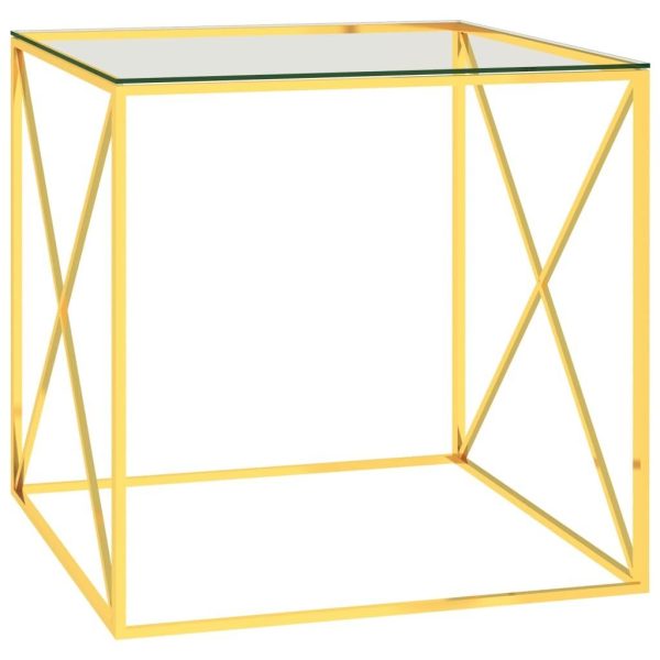 Sofabord 55x55x55 cm rustfrit stål og glas guldfarvet