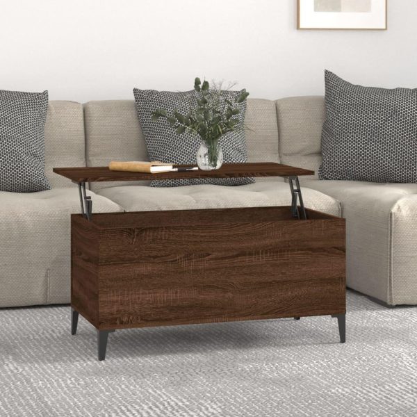 Sofabord 90x44,5x45 cm konstrueret træ brun egetræsfarve