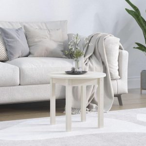 Sofabord Ø 45x40 cm massivt fyrretræ hvid