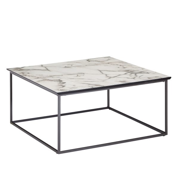 Sofabord firkantet 80x38x80 cm med marmorlook hvid