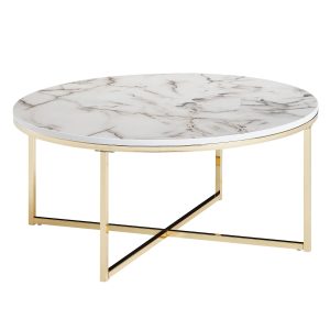 Sofabord med marmor-look, 80x36x80 cm, hvid