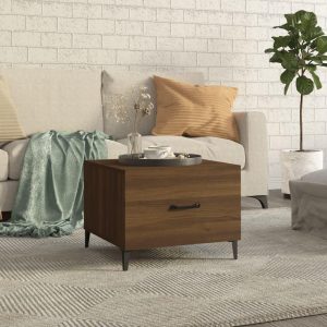 Sofabord med metalben 50x50x40 cm brun egetræsfarve