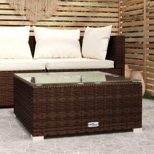 Sofabord til haven 60x60x30 cm polyrattan og glas brun