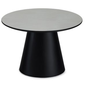 Tango sofabord, rund - lysegrå marmorlook melamin og sort finér (Ø60)