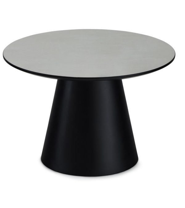Tango sofabord, rund - lysegrå marmorlook melamin og sort finér (Ø60)