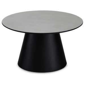 Tango sofabord, rund - lysegrå marmorlook melamin og sort finér (Ø80)