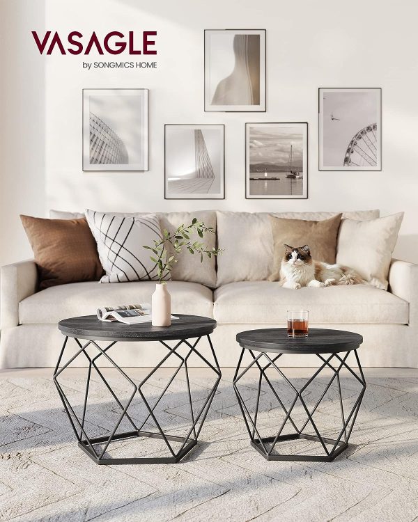 VASAGLE runde sofaborde, sæt med 2 sideborde, moderne stil, aftagelig bordplade, stålstel, til stue, sort LET040B22