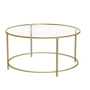 VASAGLE sofabord, rund - glas og guld stål (Ø84)