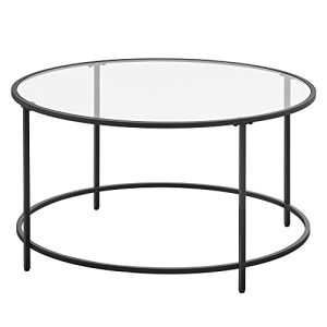 VASAGLE sofabord, rund - hærdet glas og sort stål (Ø84)
