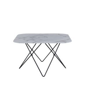 VENTURE DESIGN Tristar sofabord, kvadratisk - hvid marmoreret glas og sort stål (80x80)