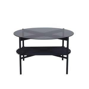 VENTURE DESIGN Von Staf sofabord, m. hylde - sort glas og sort stål (Ø80)