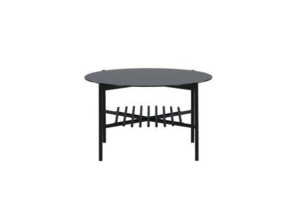 VENTURE DESIGN Von Staf sofabord, m. hylde - sort marmorglas og sort stål (Ø80)