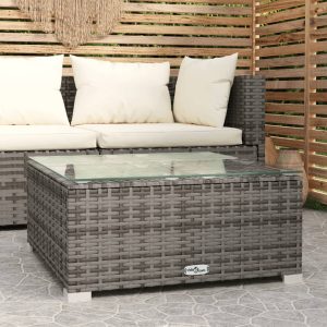 sofabord til haven 60x60x30 cm polyrattan og glas grå