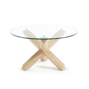 LAFORMA Lotus wood sofabord, rund - klar glas og hvidvasket egetræ (Ø65)
