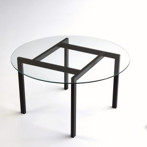 NORDVÄRK Balance sofabord, rund - klar glas og sort metal (Ø75)