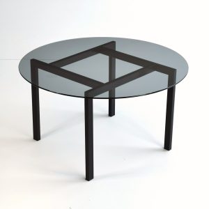 NORDVÄRK Balance sofabord, rund - røgfarvet glas og sort metal (Ø75)
