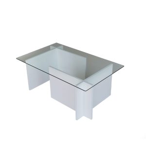 NORDVÄRK Escape sofabord, rektangulær - glas og hvid melamin (105x65)