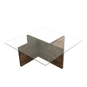 NORDVÄRK Glory sofabord, kvadratisk - glas og valnøddefarvet fyrretræ (70x70)