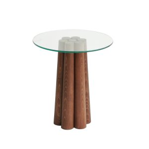 NORDVÄRK Pianeta sofabord, oval - glas og valnøddefarvet fyrretræ (45x50)