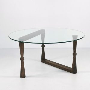 NORDVÄRK Yuvarlak sofabord, rund - glas og valnøddefarvet fyrretræ/bøgetræ (Ø80)