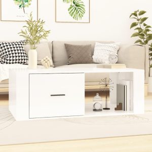 Sofabord 100x50,5x35 cm konstrueret træ hvid højglans