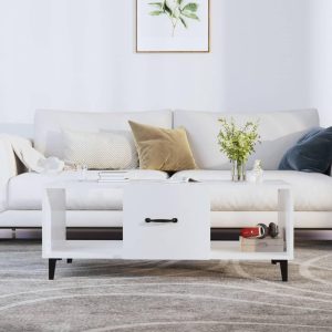 Sofabord 102x50x40 cm konstrueret træ hvid højglans