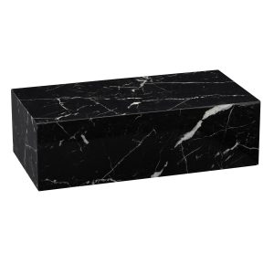 Sofabord, MDF højglans med marmor-look, 100x30x50 cm, sort