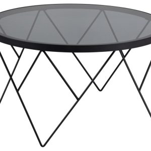 ACT NORDIC Halstow sofabord, rund - røgfarvet glas og sort stål (Ø80)