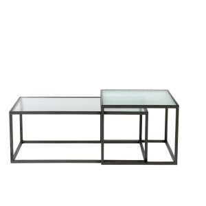DUTCHBONE Boli sofabord - glas og sort jern (sæt med 2)